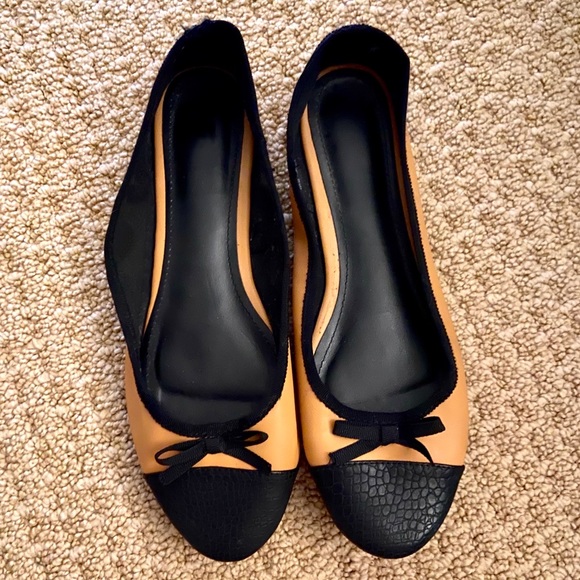 Shoes - Women’s Mustard and Black Cap Toe Ballerina Flats